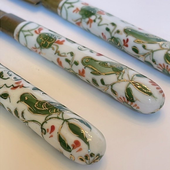 Antique Stahl Bronce Knives Germany Porcelain Brass Hand Painted Appetizer Fruit - Picture 3 of 7